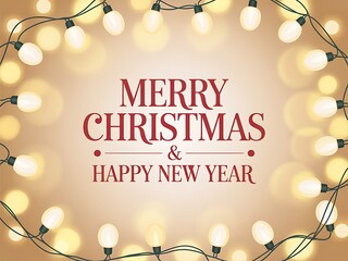 Cozy warm merry christmas and happy new year background with glowing festive light frame