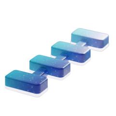 Four blue and white 3D abstract shapes with glowing dots and lines forming a network pattern