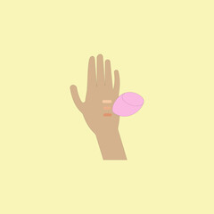 Hand with skin swatches and makeup sponge vector illustration