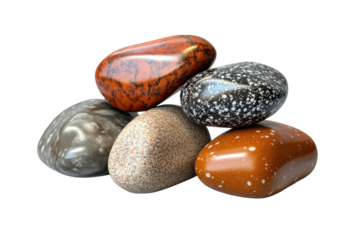 Closeup of four polished colorful stones
