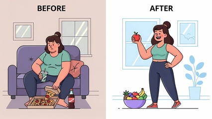 Weight loss transformation before and after healthy lifestyle change