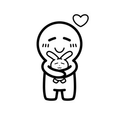 ぬいぐるみを抱きしめる人物　イラスト