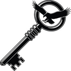 Eagle silhouette within a circular key design representing freedom and security concept