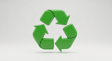 Obraz premium Three dimensional green recycling symbol icon floating against a light gray background representing environmental protection and sustainability concept