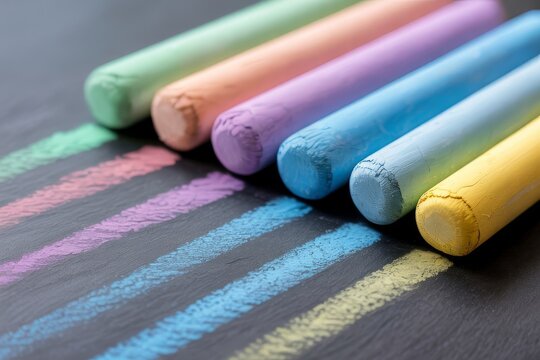 Colorful chalk sticks creating vibrant lines on a dark surface