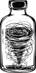 Tornado in a Bottle Black and White Graphic Illustration Weather Phenomenon Concept