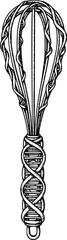 Vintage inspired metal whisk drawing with decorative twisted handle and simple design