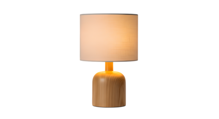 A minimalist wooden table lamp isolated on a transparent background, perfect for interior design and ambient lighting