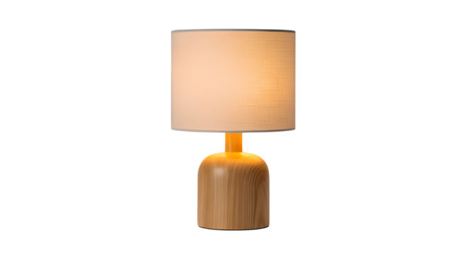 A minimalist wooden table lamp isolated on a transparent background, perfect for interior design and ambient lighting