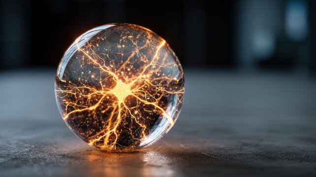 A Glowing Energy Sphere with intricate crack patterns. The image evokes themes of energy, science and technology
