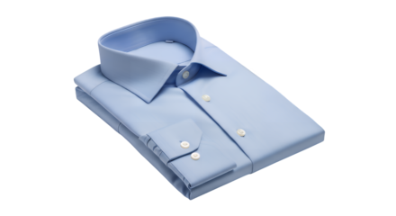 Folded light blue dress shirt, neatly arranged and isolated on transparent background for clothing mockups or design elements