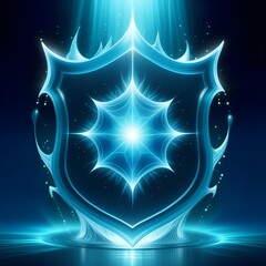 Fototapeta premium Stunning luminous shield glowing with vibrant energy, symbolizing security, protection, and digital defense in the metaverse or virtual world concept