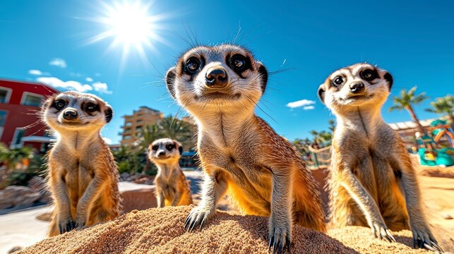Playful meerkats at a zoo animal behavior exploration sunny environment close-up view natural habitat insights - Powered by Adobe