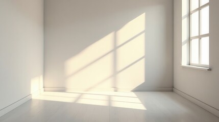 Empty Room with Sunlight Streaming Through a Window Illuminating the Floor and Walls