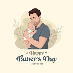 Happy Father's Day vector celebration. father holding a baby illustration