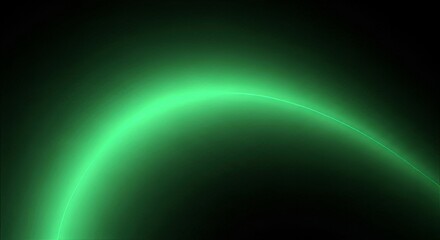 Neon green arc shape light glowing on dark abstract empty copy space backdrop