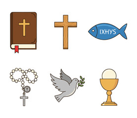 Christian symbols collection representing faith, peace, and communion