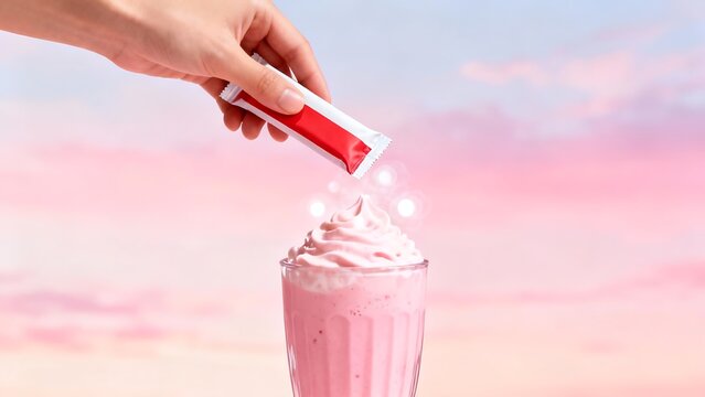 Generative AI adding flavor to a delightful pink milkshake. .