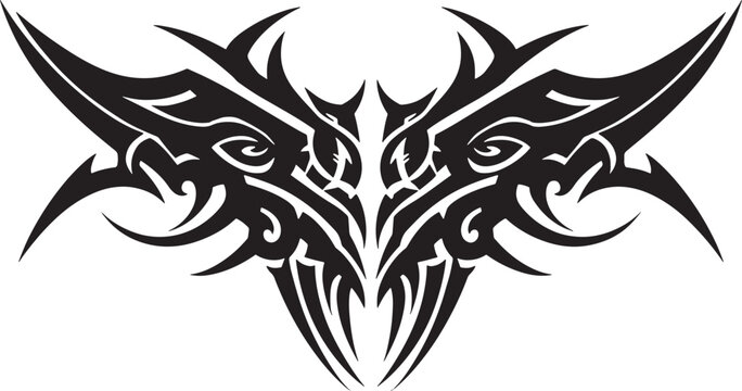 Abstract symmetrical vector illustration of tribal art. A sharp, pointed ethnic tattoo design resembling demonic wings or a fantasy creature