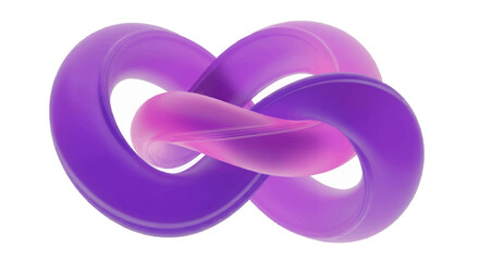 Pink and purple rings: A 3D illustration of two shiny gold wedding rings with a heart symbol and an infinity knot design