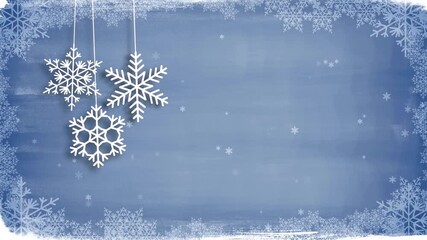 Decorative hanging snowflakes against a blue background for winter themes - Powered by Adobe