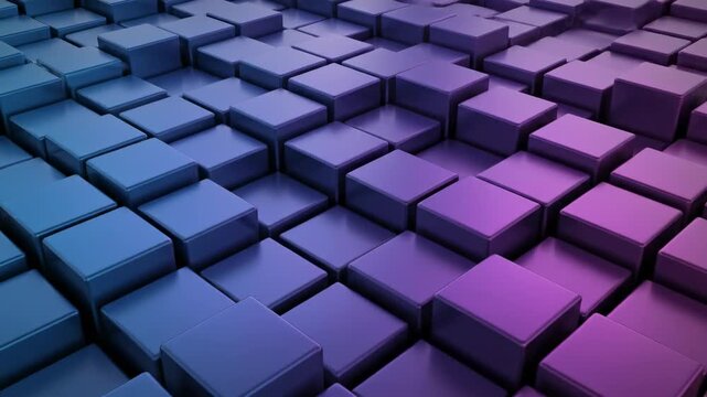 Seamless animated repetition of an isometric grid of rotating blue and purple cubes transforming their color and depth across a perfectly looping background infinite, structure, isometric grid