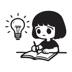 Girl Writing with a Bright Idea.