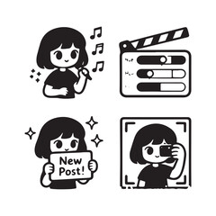 Cute girl character icon set for social media content creation.