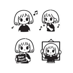 Cute Cartoon Girl Character Set with Various Activities.