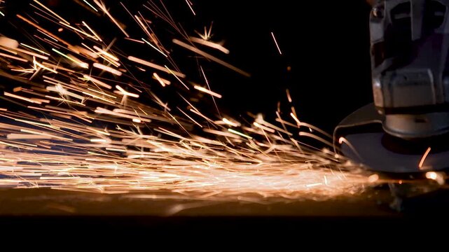 Welding Sparks Flying - Industrial Metal Grinding and Cutting Work