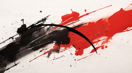 Abstract japanese calligraphy red black ink splash