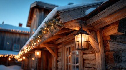 Obraz premium A house with a Christmas tree on the roof and lights on the porch