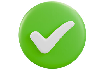 Vibrant 3D Green Checkmark Icon on White Background - Symbol of Success, Approval, and Correctness