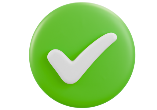 Vibrant 3D Green Checkmark Icon on White Background - Symbol of Success, Approval, and Correctness