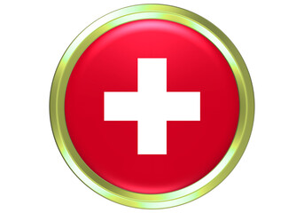 Fototapeta premium Vibrant 3D Swiss Flag Button Icon – National Emblem of Switzerland with Golden Ring