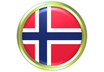 Obraz premium Glossy Round Norway Flag Button with Golden Frame, Isolated 3D Render on White Background