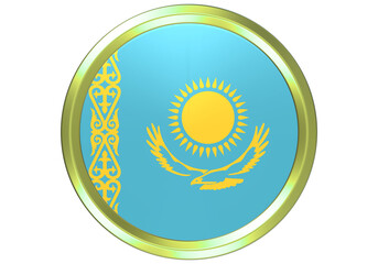 Golden Framed 3D Circular Kazakhstan Flag Emblem - Shiny National Identity Button