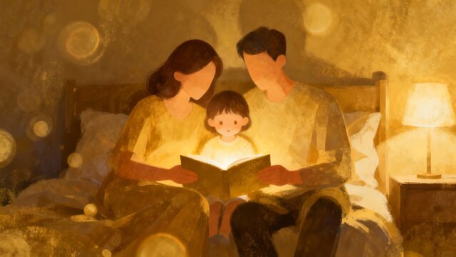 Generative AI heartwarming family story time glow.