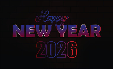 Fototapeta premium Happy new year 2026 glowing neon text on a dark background