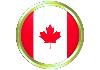 Golden Framed Canadian Flag with Iconic Red Maple Leaf. A Glistening Circular Emblem Representing Canada's National Identity, Pride, and Patriotism.