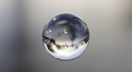 Single water drop reflecting light on a blurred background for cleanliness theme