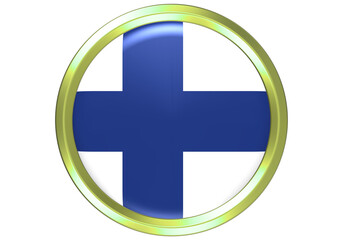 Obraz premium Glossy 3D Finland Flag Button in a Golden Circle - National Symbol and Patriotic Emblem on White
