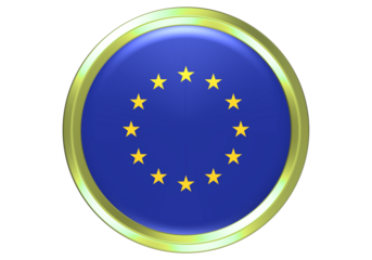 European Union (EU) Flag Round Glossy Button with Gold Rim - Political and Economic Symbol