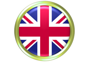 United Kingdom Flag (Union Jack) in Gold-Framed Glossy Circle Button Icon