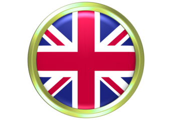 United Kingdom Flag (Union Jack) in Gold-Framed Glossy Circle Button Icon