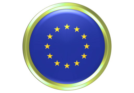 European Union (EU) Flag Round Glossy Button with Gold Rim - Political and Economic Symbol