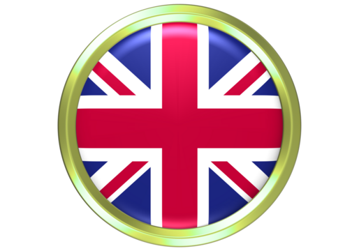 United Kingdom Flag (Union Jack) in Gold-Framed Glossy Circle Button Icon