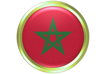 3D Morocco Flag Button with Gold Frame - National Emblem and Symbol of Moroccan Identity and Patriotism