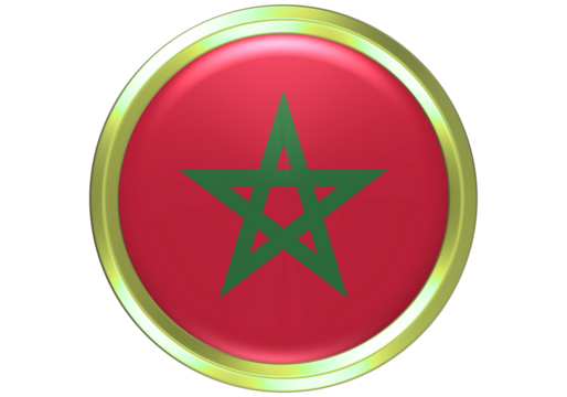 3D Morocco Flag Button with Gold Frame - National Emblem and Symbol of Moroccan Identity and Patriotism