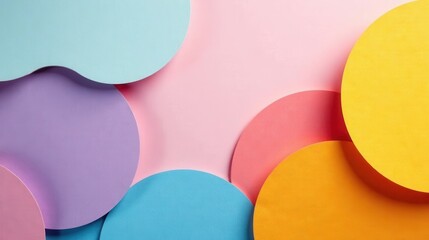 Abstract pastel paper shapes composition featuring overlapping circles and soft color gradients creating a visually appealing and calming design.